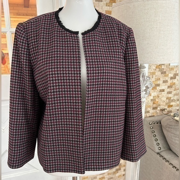 Houndstooth tweed open front blazer jacket - Picture 1 of 7